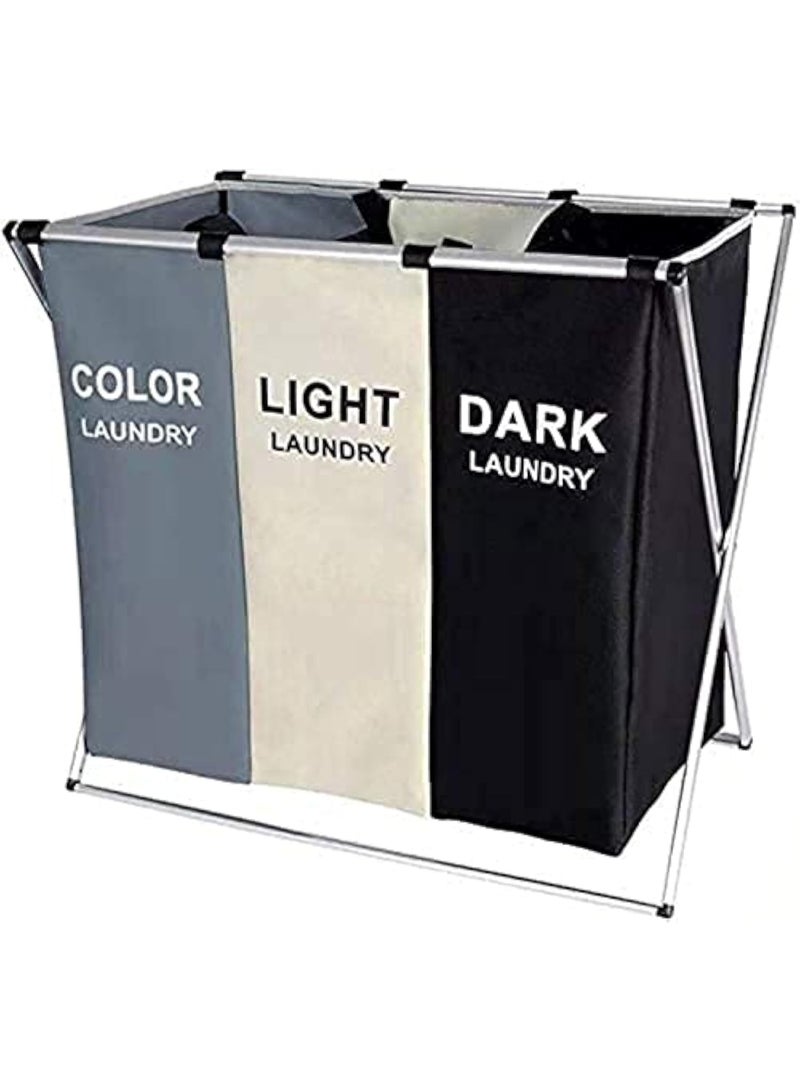 Laundry Basket Clothes Hamper 135L 3 Sections Clothe Sorter Bin,Foldable Waterproof Organizer Bag with Aluminum Frame,Washing Storage Dirty Clothes Basket for Bathroom Washroom Bedroom - Image 5