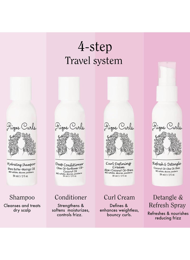 Rizos Curls 4-Step Travel Kit for Curly Hair: Curl Defining Cream, Shampoo, Conditioner, Refresh & Detangle (2 fl oz each)  - Image 2