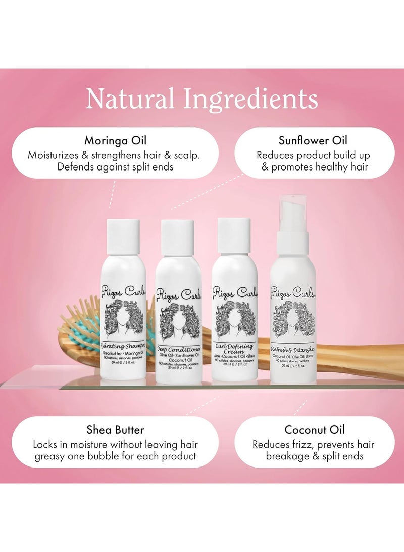 Rizos Curls 4-Step Travel Kit for Curly Hair: Curl Defining Cream, Shampoo, Conditioner, Refresh & Detangle (2 fl oz each)  - Image 3
