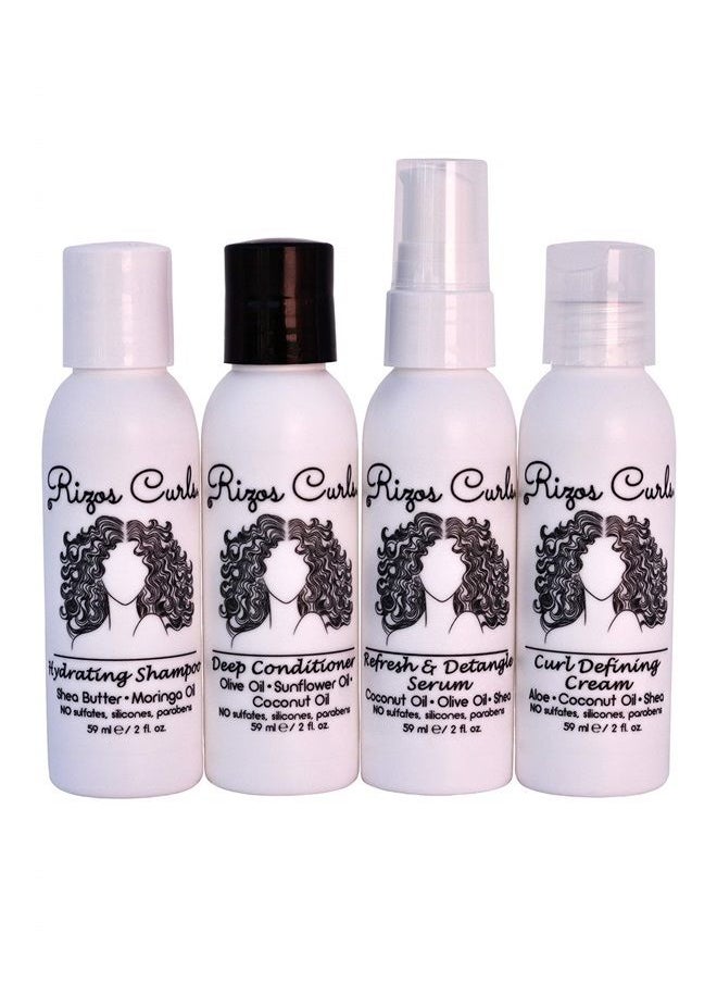 Rizos Curls - مجموعة سفر مكونة من 4 خطوات للشعر المجعد: كريم تحديد التجعد، شامبو، بلسم، منعش ومزيل التشابك (2 أونصة سائلة لكل منها) - Image 1