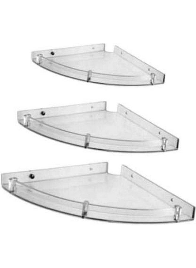 SKS - ABS Unbreakable Chrome Finish Corner Acrylic Plastic Wall Shelf (5X5", 7X7", 9X9" , Number of Shelves - 3, Clear , White) -Set of 3 pcs