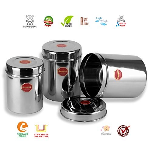 Sumeet Stainless Steel Vertical Canisters/Ubha Dabba/Storage Containers Set of 8Pcs (350ML, 500ML, 700ML, 900ML, 1.25Ltr, 1.6Ltr, 2.2Ltr, 2.9Ltr), Silver - Image 3