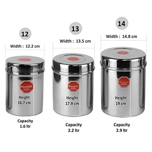 Sumeet Stainless Steel Vertical Canisters/Ubha Dabba/Storage Containers Set of 8Pcs (350ML, 500ML, 700ML, 900ML, 1.25Ltr, 1.6Ltr, 2.2Ltr, 2.9Ltr), Silver - Image 4