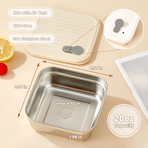 CLWVPCOT 2 Pack Sandwich Containers, 20oz Stainless Steel Sandwich Box with Lids, Reusable Metal Meal Prep Lunch Boxes, BPA-Free, Dishwasher Safe, Food Storage Containers for Snacks & Fruits (White, Green) - Image 4