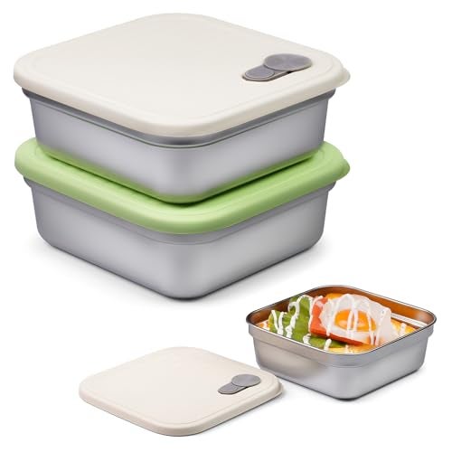 CLWVPCOT 2 Pack Sandwich Containers, 20oz Stainless Steel Sandwich Box with Lids, Reusable Metal Meal Prep Lunch Boxes, BPA-Free, Dishwasher Safe, Food Storage Containers for Snacks & Fruits (White, Green) - Image 1