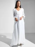hayas closet Feather Trim Maxi Dress