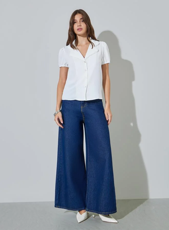 ستايلي White Short-Sleeve Casual Shirt