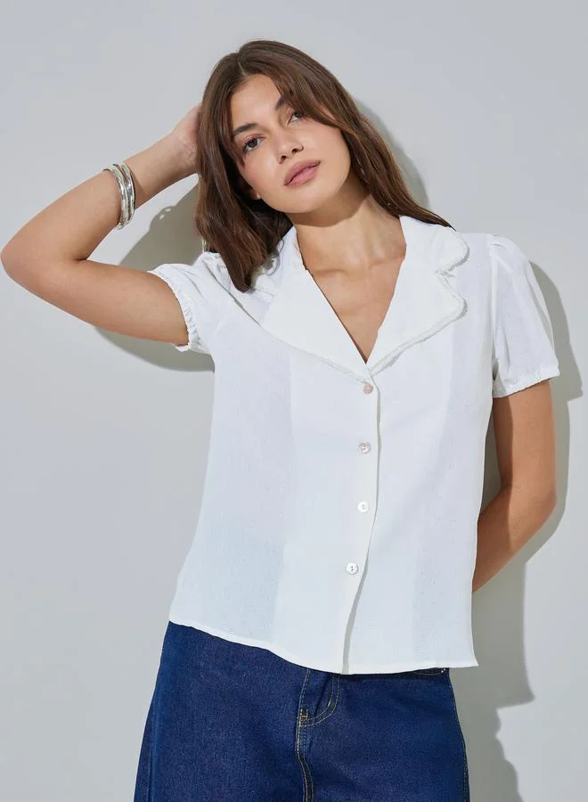 ستايلي White Short-Sleeve Casual Shirt