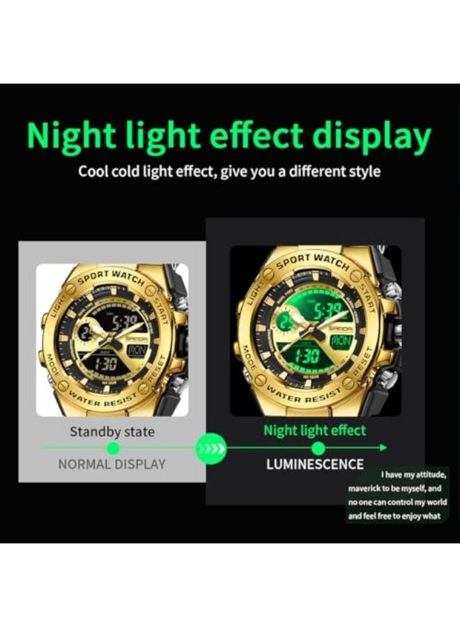 Mens Watch Alloy Bezel Sport Waterproof Watches Military Digital Analogue Watch Tactical Outdoor Big Face Heavy Duty Wrist Watches Dual Time LED Luminous Alarm Stopwatch - Image 5