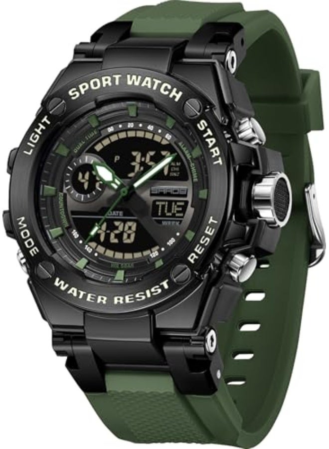 Mens Watch Alloy Bezel Sport Waterproof Watches Military Digital Analogue Watch Tactical Outdoor Big Face Heavy Duty Wrist Watches Dual Time LED Luminous Alarm Stopwatch - Image 1