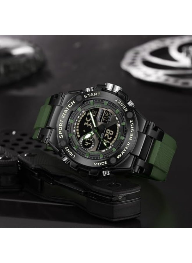Mens Watch Alloy Bezel Sport Waterproof Watches Military Digital Analogue Watch Tactical Outdoor Big Face Heavy Duty Wrist Watches Dual Time LED Luminous Alarm Stopwatch - Image 3