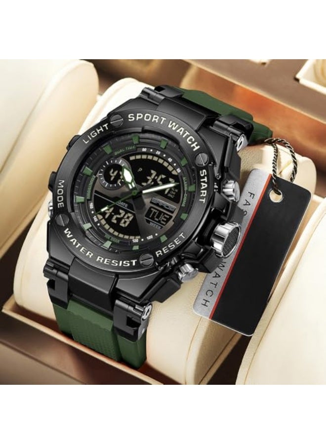 Mens Watch Alloy Bezel Sport Waterproof Watches Military Digital Analogue Watch Tactical Outdoor Big Face Heavy Duty Wrist Watches Dual Time LED Luminous Alarm Stopwatch - Image 2