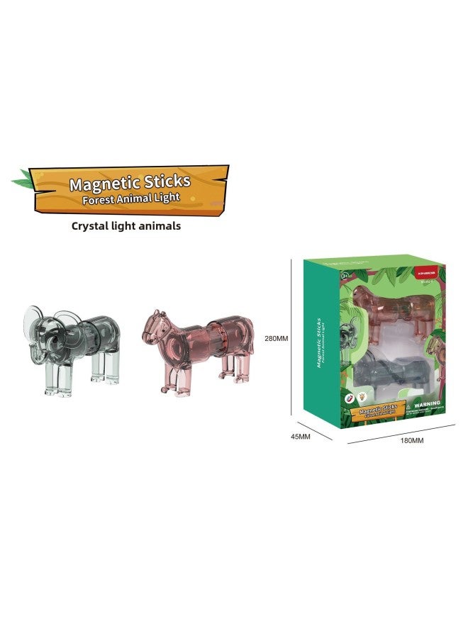Crystal Animal Light Magnetic Stick Children's Educational Assembled Large Transparent Building Blocks Logical Thinking Enlightenment Toys-Color:2 Crystal Animal B Light  - Image 1
