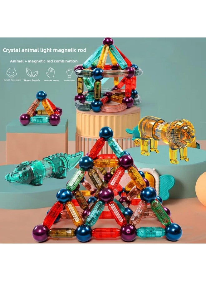 Crystal Animal Light Magnetic Stick Children's Educational Assembled Large Transparent Building Blocks Logical Thinking Enlightenment Toys-Color:2 Crystal Animal B Light  - Image 2