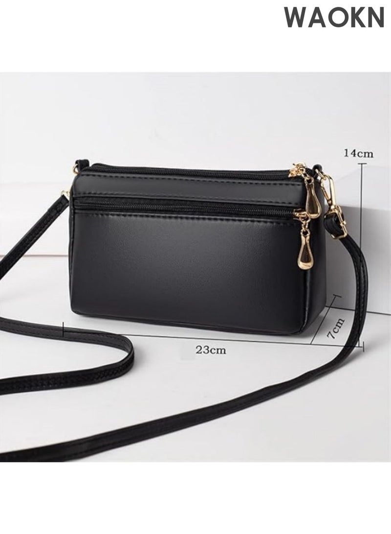 WAOKN Ladies' leather textured luxury small bag single shoulder crossbody bag, can store mobile phone wallets, ladies' shoulder bag with credit card slot, high-end small bag, large capacity fashionable single shoulder women's bag (black). - Image 4