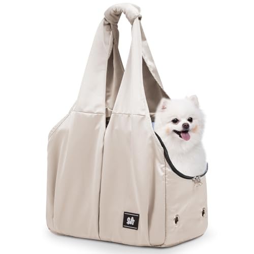 Gisaryc Dog Purse Carrier for Small Dogs Cats and Puppies SoftSided Travel Pet Tote Bag with 4 Large Pockets Foldable Lightweight Fits Pets up to 15 lbs for Travel Outings Beige - Image 1