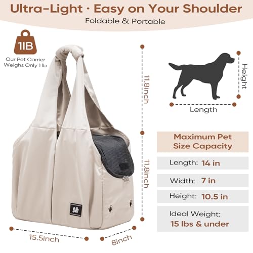 Gisaryc Dog Purse Carrier for Small Dogs Cats and Puppies SoftSided Travel Pet Tote Bag with 4 Large Pockets Foldable Lightweight Fits Pets up to 15 lbs for Travel Outings Beige - Image 3