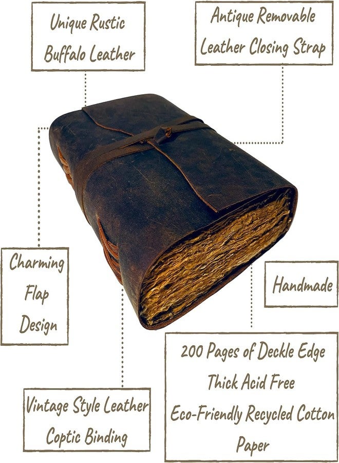 Modest Goods Vintage Leather Journal Deckle Edge Rustic Paper, Unlined Pages Book of Shadows, leatherbound Grimoire, Junk Notebook, Fantasy Medieval Gifts, Sketchbook, Scrapbook (Rustic Brown, 9x6) - Image 2