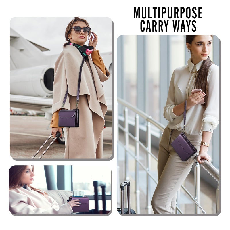 ASAPDOS RFID Blocking Family Passport Holder Wallet,Hold 3-4 Passports for Travel with Credit Card Slots & Wrist Crossbody Strap Purple - Image 4