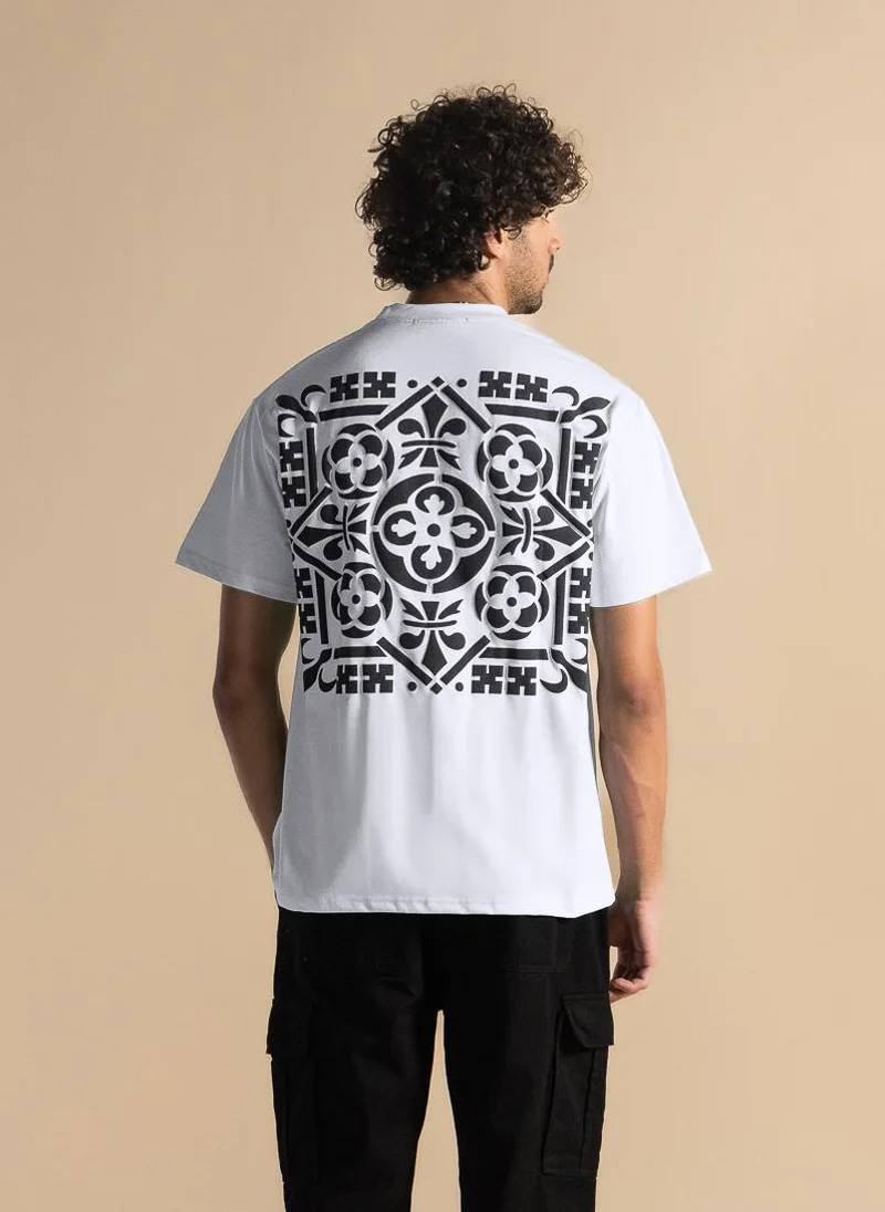 SHAPES CONTRAST PRINTED COTTON T-SHIRT