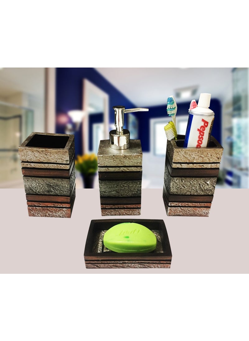 Sterling - Sterling soap Dispenser Set for Bathroom - Liquid Soap Dispenser, Toothbrush Holder, Tumbler & Soap Dish Holder SMS-293 Natural Stone Finish Polyresign 4 Pieces - Image 1