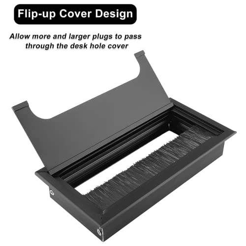 The AutoStory Aluminum Alloy Desk Grommet – Rectangular Metal Cable Wire Hole Cover with Flip Dust-Proof Lid for Office, Computer Table, TV Cabinet & Furniture – Cord Organizer (160mm*80mm, Black) - Image 5