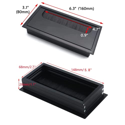 The AutoStory Aluminum Alloy Desk Grommet – Rectangular Metal Cable Wire Hole Cover with Flip Dust-Proof Lid for Office, Computer Table, TV Cabinet & Furniture – Cord Organizer (160mm*80mm, Black) - Image 4