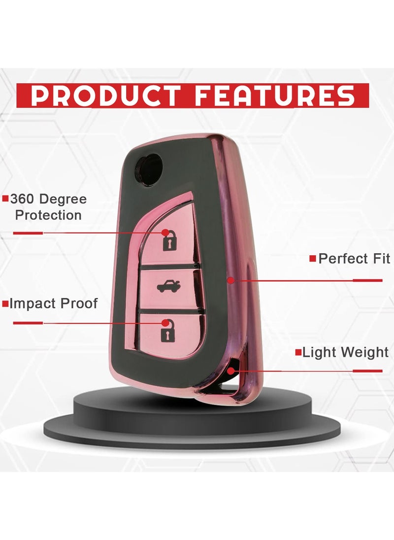 TOYOTA - Toyota Corolla 3 Button Remote Key Fob Case TPU Car Key Case 1 Pcs Car Key Fob Cover Pink - Image 1