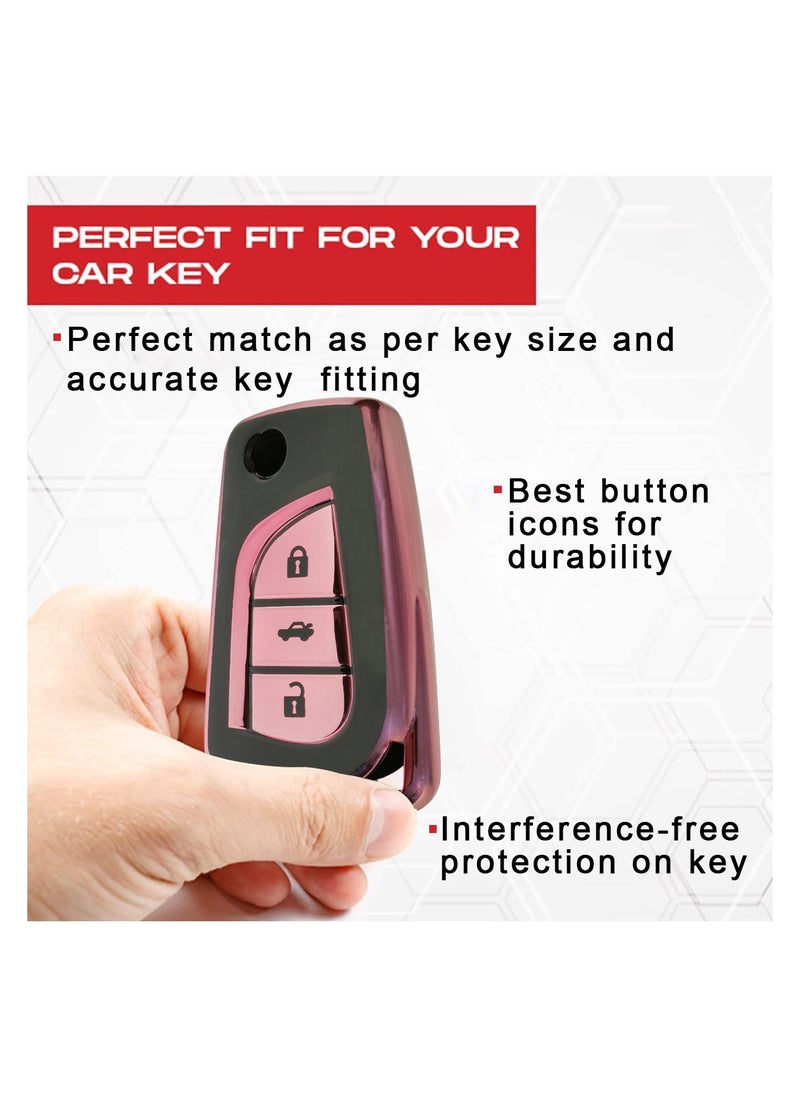 TOYOTA - Toyota Corolla 3 Button Remote Key Fob Case TPU Car Key Case 1 Pcs Car Key Fob Cover Pink - Image 1
