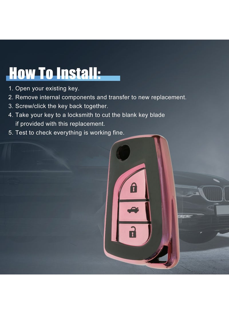TOYOTA - Toyota Corolla 3 Button Remote Key Fob Case TPU Car Key Case 1 Pcs Car Key Fob Cover Pink - Image 1