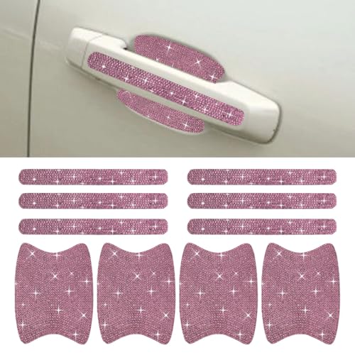ZIMISI 10PCS Bling Car Door Handle Protector Crystal Rhinestone AntiScratch Car Bowl Decoration Sticker Decal Universal Auto Exterior Door Protective Covers Accessories for Women Pink - Image 1
