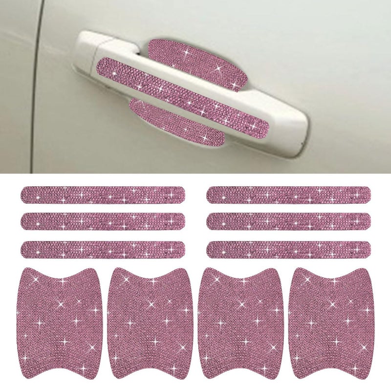 ZIMISI 10PCS Bling Car Door Handle Protector Crystal Rhinestone AntiScratch Car Bowl Decoration Sticker Decal Universal Auto Exterior Door Protective Covers Accessories for Women Pink - Image 3