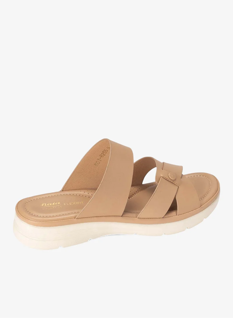 Bata Beige Comfit Slip On Sandals for Women | Best Price UAE