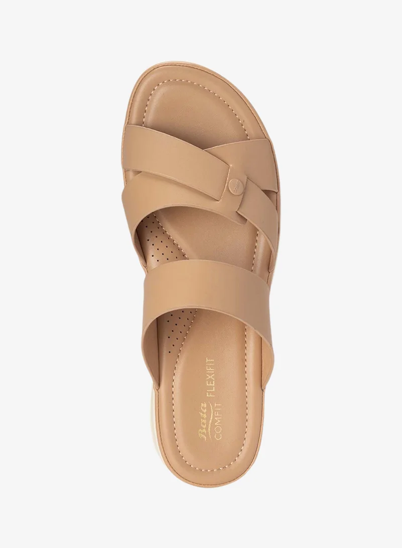 Bata Beige Comfit Slip On Sandals for Women | Best Price UAE