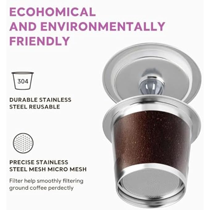 Paporich فلتر قهوة K Cups من الفولاذ المقاوم للصدأ، كبسولات قهوة K Cup قابلة لإعادة الاستخدام، كبسولات قهوة K Cup قابلة لإعادة التعبئة، كبسولات قهوة K Cup قابلة لإعادة الاستخدام، فلاتر لماكينة تحضير القهوة K Select، مشبك ملعقة وفرشاة ملعقة - Image 4