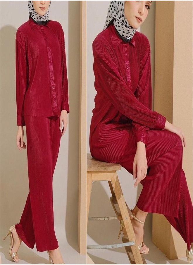 Loquat Fashion Solid Color Pleated Slacks Set 