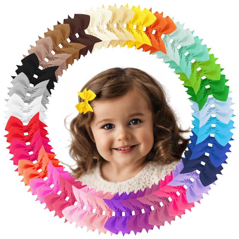 Hoewina Hair Bows for Girls, 60PCS 2" Fully Lined Alligator Hair Clips, Toddler Hair Accessories (30 Colors in Pairs) - Image 1