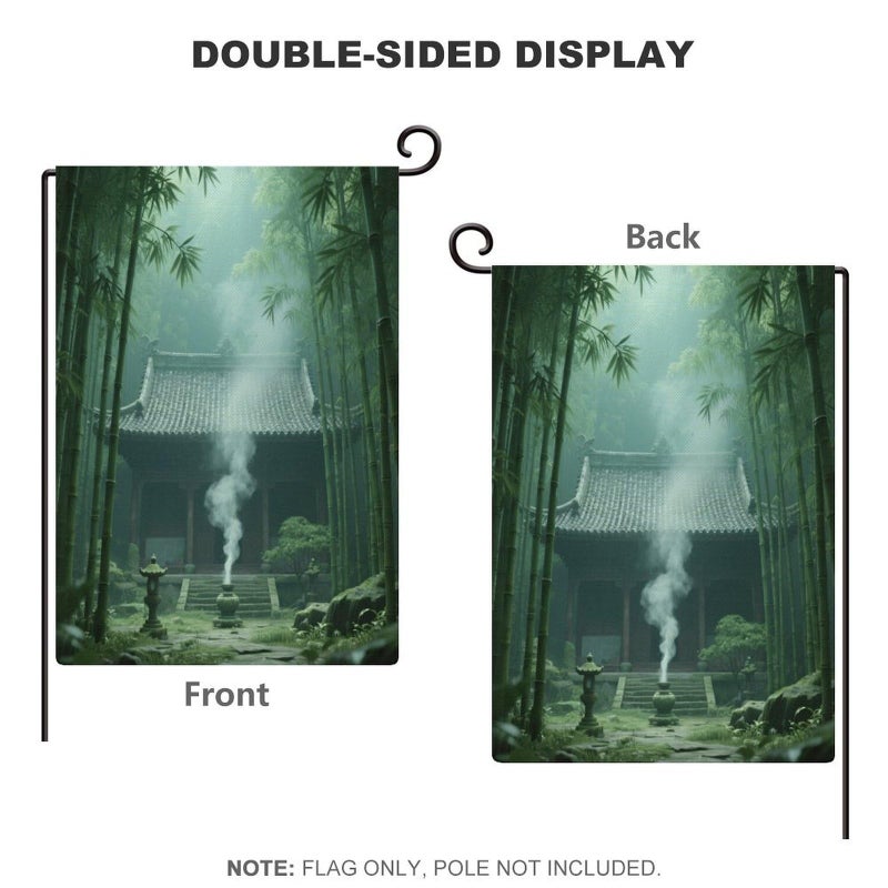 Double Sided Burlap Garden Flag 18.5x12.6 Inch Bamboo Forest Temple Outdoor Yard Decoration - Image 4