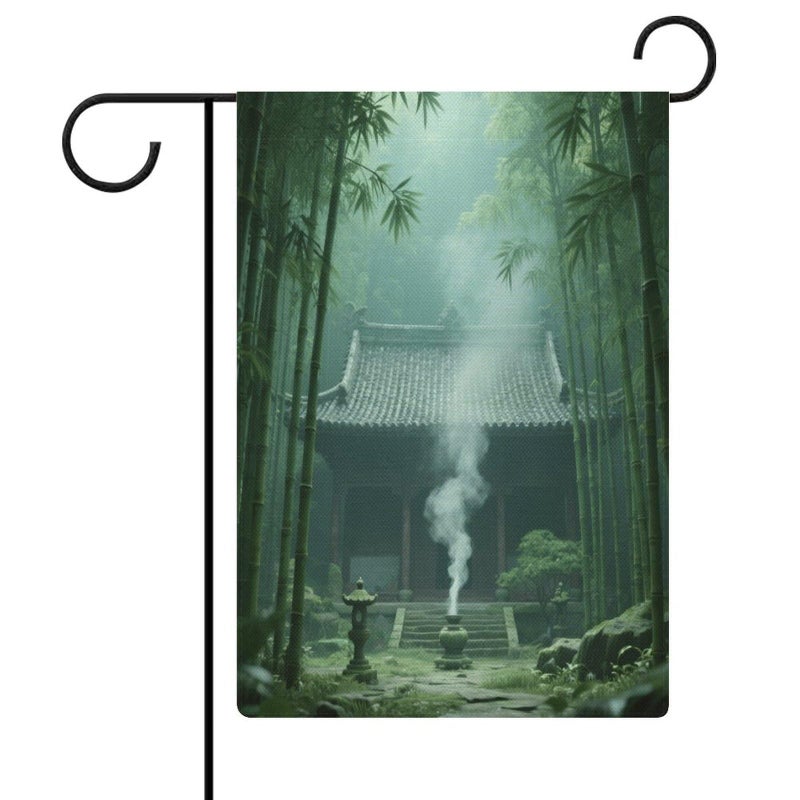 Double Sided Burlap Garden Flag 18.5x12.6 Inch Bamboo Forest Temple Outdoor Yard Decoration - Image 2