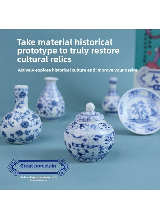 Archaeological Blind Box Digging Song Porcelain Palace Color Porcelain Blue And White Porcelain Big Country Porcelain Internet Celebrity Toys Children's Small Handmade Wholesale-Color:Color Porcelain-lotus Pattern Celestial Ball Bottle Simple Delivery Tool  - Image 3