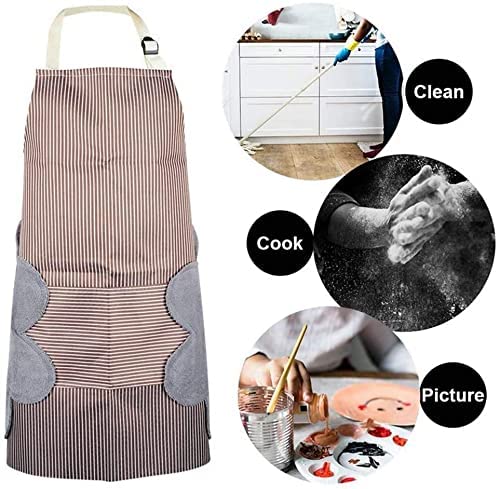 Roktry Cooking Apron Adjustable Waterproof Chef Apron with Pocket and 2 Side Coral Velvet Towels for Hands Wiping Quilt for Home Kitchen Grill Restaurant - Image 3