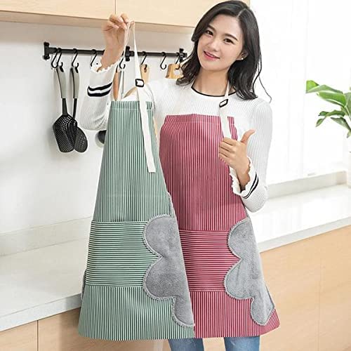 Roktry Cooking Apron Adjustable Waterproof Chef Apron with Pocket and 2 Side Coral Velvet Towels for Hands Wiping Quilt for Home Kitchen Grill Restaurant - Image 2