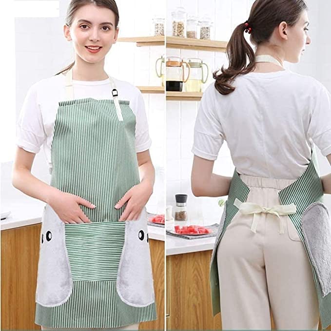 Roktry Cooking Apron Adjustable Waterproof Chef Apron with Pocket and 2 Side Coral Velvet Towels for Hands Wiping Quilt for Home Kitchen Grill Restaurant - Image 1