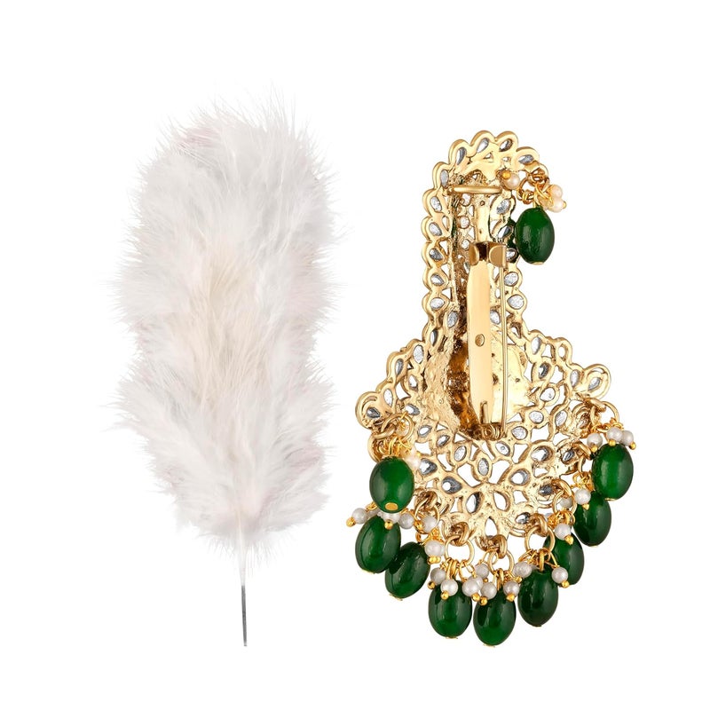 Mahi Green and White Crystals Kalangi with Feather Pagri Turban Brooch for Groom/Men (KL1001017GGre) - Image 4