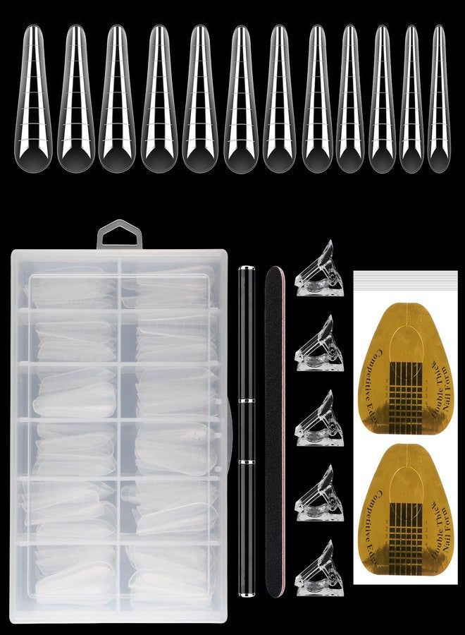 LIONVISON Nail Dual Forms for Polygel, 120Pcs Stiletto Shape Nail Forms for Builder Gel Reusable, 12 Sizes Extension Nail Molds Sets, Poly Nail Gel Forms for Manicure Nail Art Design Salon DIY at Home-StilettoB - Image 1