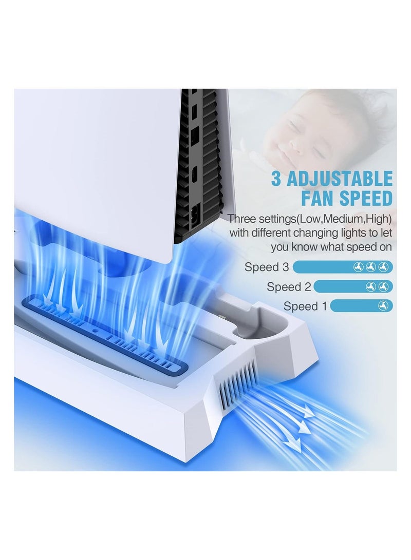 PS5/PS5 Slim/PS5 Pro Stand and Cooling Station with Dual Controller Charger (for PlayStation 5 console), PS5 Accessories (including controller charger), cooling fan, headset stand, 3 USB hubs - Image 3