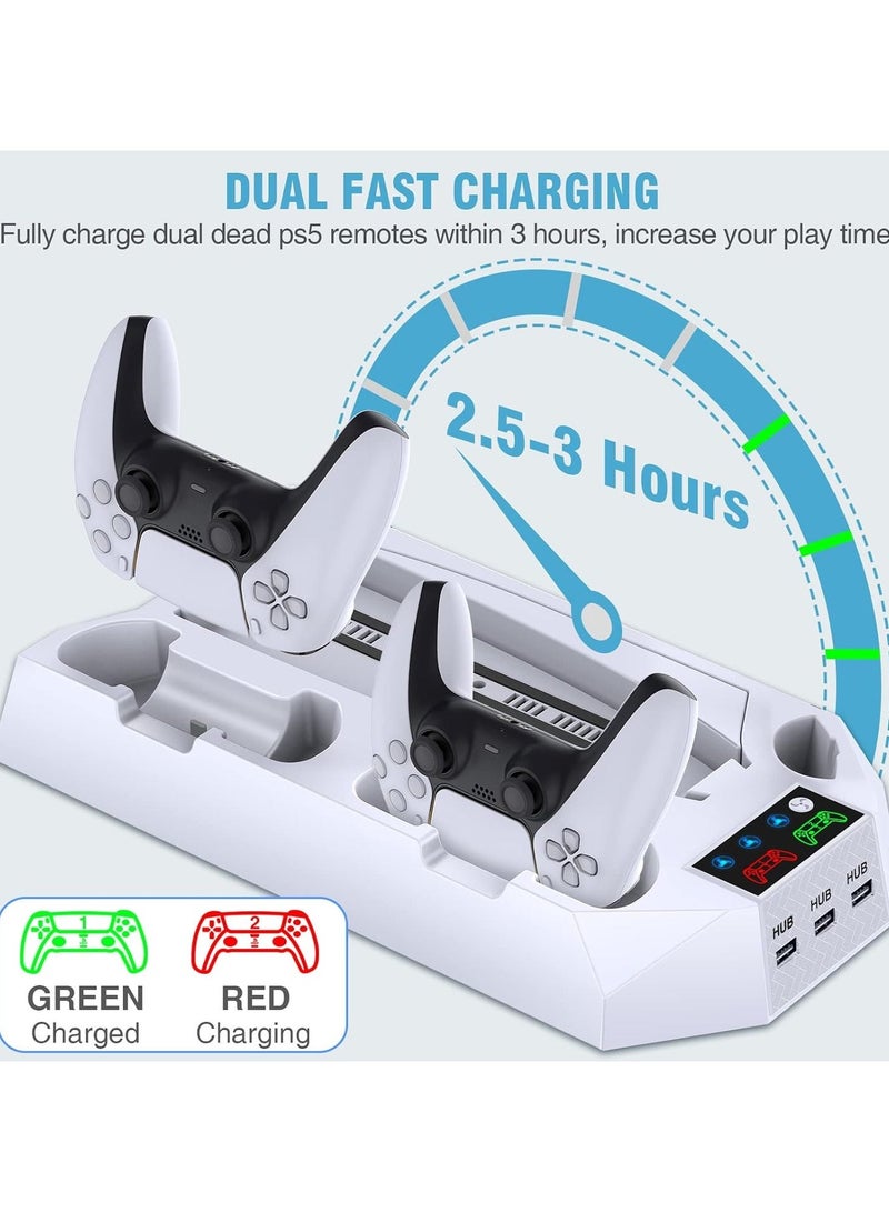 PS5/PS5 Slim/PS5 Pro Stand and Cooling Station with Dual Controller Charger (for PlayStation 5 console), PS5 Accessories (including controller charger), cooling fan, headset stand, 3 USB hubs - Image 4