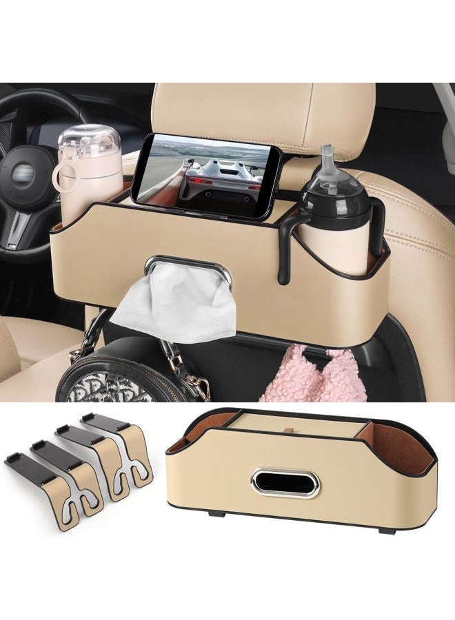 Sancaral Car Seat Organizer - Cup Holders, car Tissue Holder, and Hooks to Keep Your Backseat Neat! (Beige) - Image 1