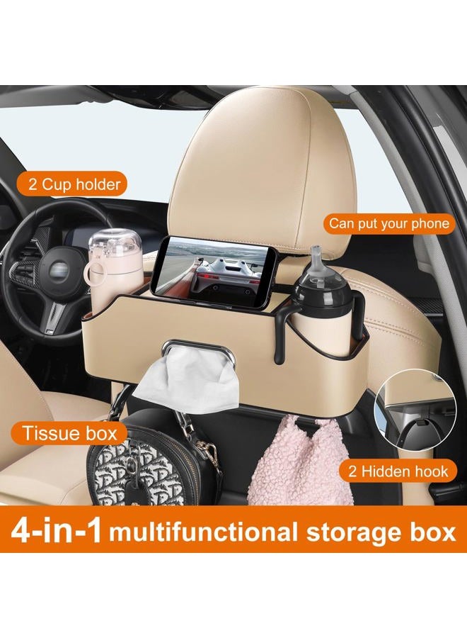 Sancaral Car Seat Organizer - Cup Holders, car Tissue Holder, and Hooks to Keep Your Backseat Neat! (Beige) - Image 3