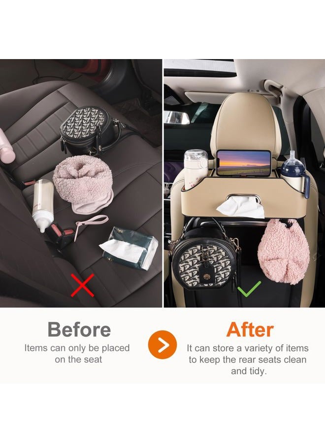 Sancaral Car Seat Organizer - Cup Holders, car Tissue Holder, and Hooks to Keep Your Backseat Neat! (Beige) - Image 2